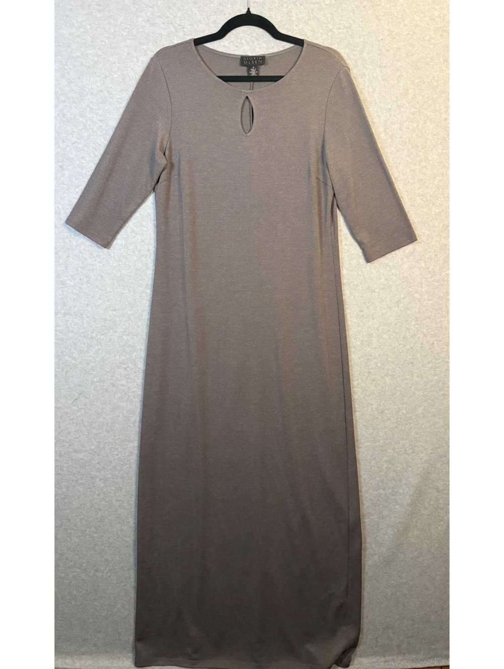 Sigrid Olsen 3/4 sleeve long taupe dress size m